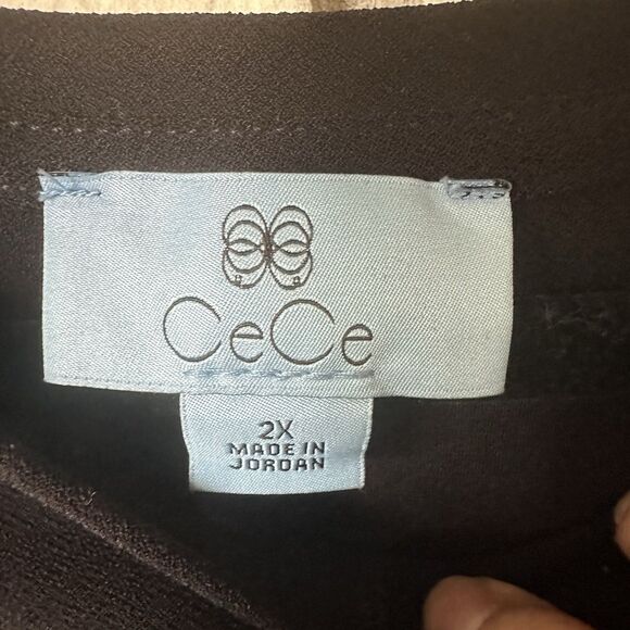 CeCe Shift Dress Clip Dot Sheer Sleeves Black Dress Ruffled Hem Minimalist Sz 2X - Picture 3 of 5